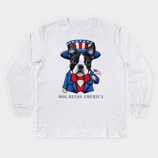 Boston Terrier Dog Bless America Kids Long Sleeve T-Shirt